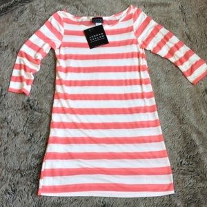 Jorden Taylor Long sleeve white peach striped swim coverup dress size small